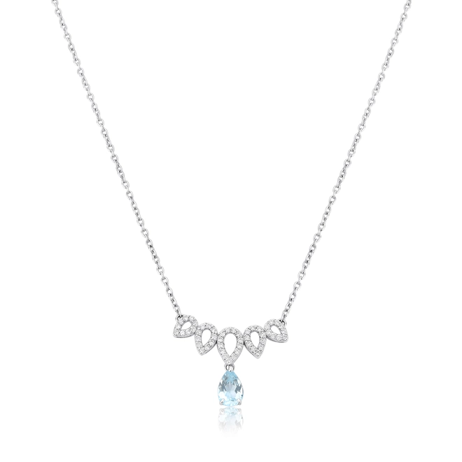Gargantilha Lacrima em ouro branco 18k lágrimas com 15pts de Diamantes e gota de Topázio Sky 1