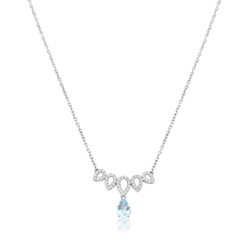 Gargantilha Lacrima em ouro branco 18k lágrimas com 15pts de Diamantes e gota de Topázio Sky