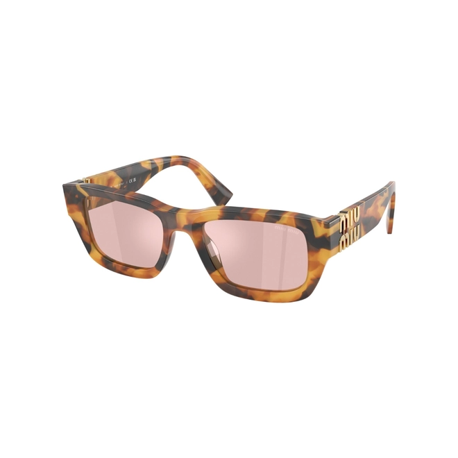 Óculos de Sol Miu Miu 0MU C04S 24Q91C53 Acetato Marrom Mesclado com lentes na cor Rosa Espelhado 1