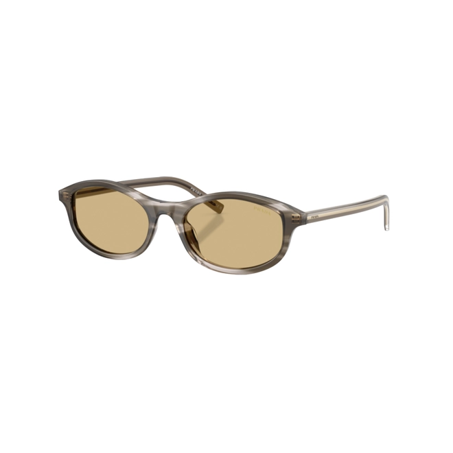 Óculos de Sol Prada 0PR D17S 26O10R52 Acetato Marrom e Branco Listrado com lentes na cor Amarelo 1