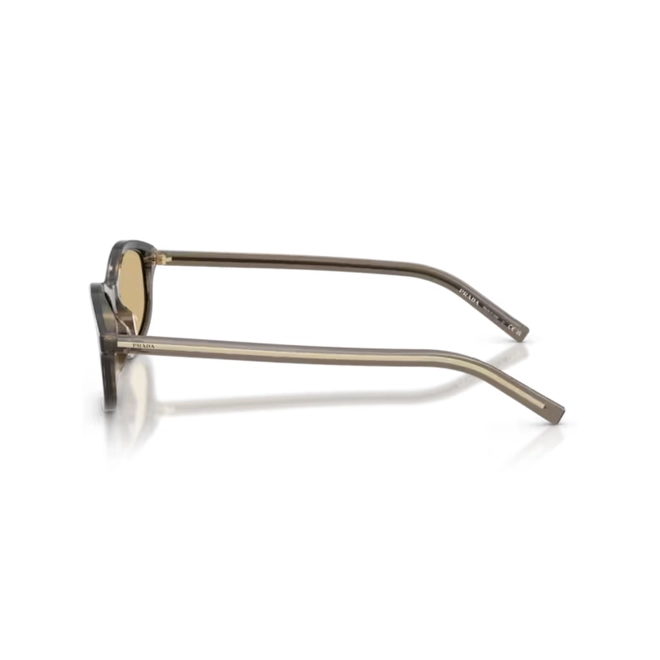 Óculos de Sol Prada 0PR D17S 26O10R52 Acetato Marrom e Branco Listrado com lentes na cor Amarelo 3