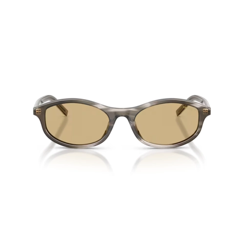 Óculos de Sol Prada 0PR D17S 26O10R52 Acetato Marrom e Branco Listrado com lentes na cor Amarelo