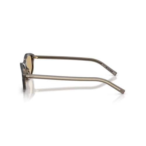 Óculos de Sol Prada 0PR D17S 26O10R52 Acetato Marrom e Branco Listrado com lentes na cor Amarelo