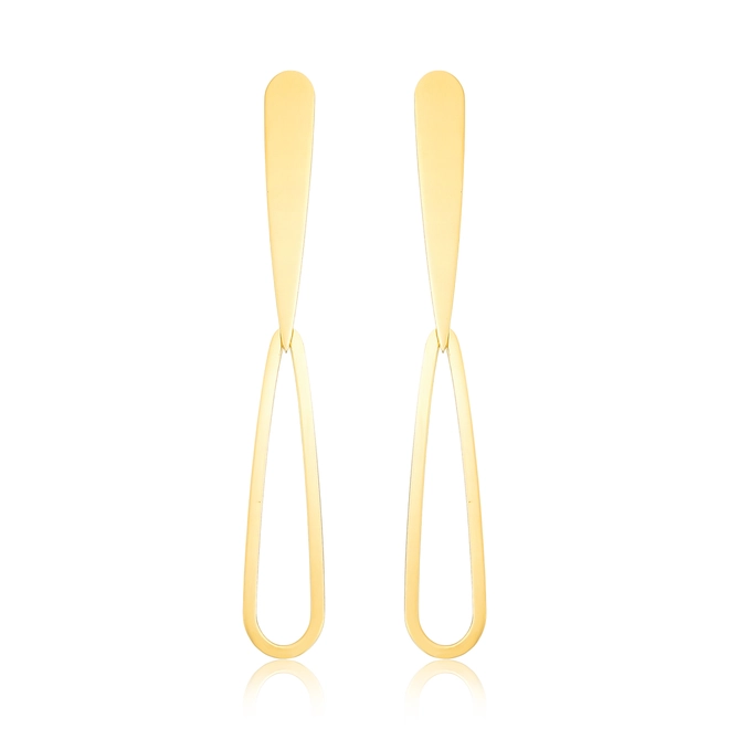 Brinco Slim Orgânico pingente em ouro 18k oval alongado polido 1