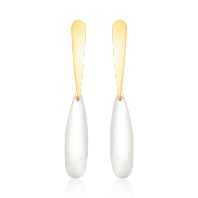 Brinco Slim Orgânico pingente em ouro 18k gotas alongadas com Madrepérola 1