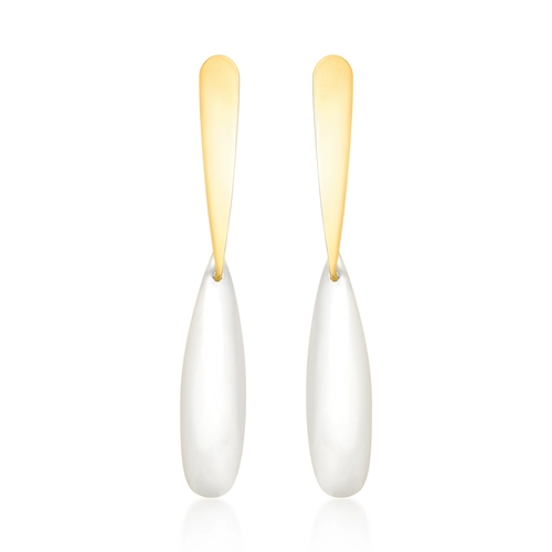 Brinco Slim Orgânico pingente em ouro 18k gotas alongadas com Madrepérola