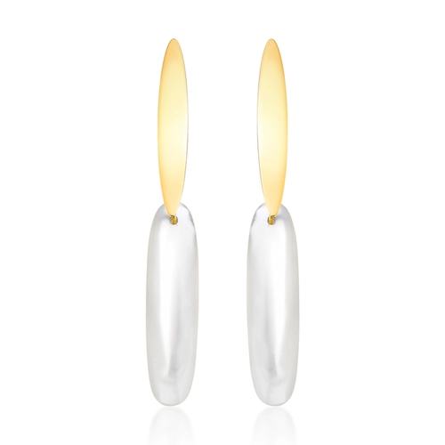 Brinco Slim Orgânico pingente em ouro 18k oval alongado com Madrepérola