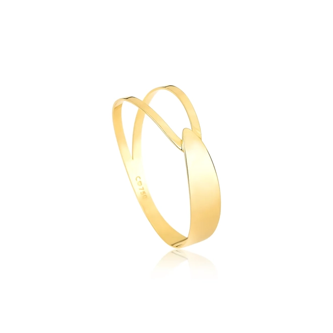 Anel Slim orgânico em ouro 18k design aberto linhas fluidas polidas 1
