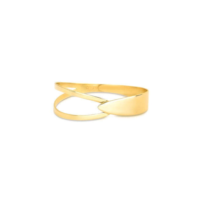 Anel Slim orgânico em ouro 18k design aberto linhas fluidas polidas 2
