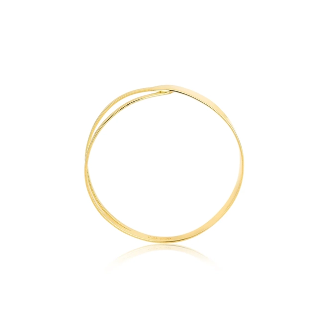 Anel Slim orgânico em ouro 18k design aberto linhas fluidas polidas 3