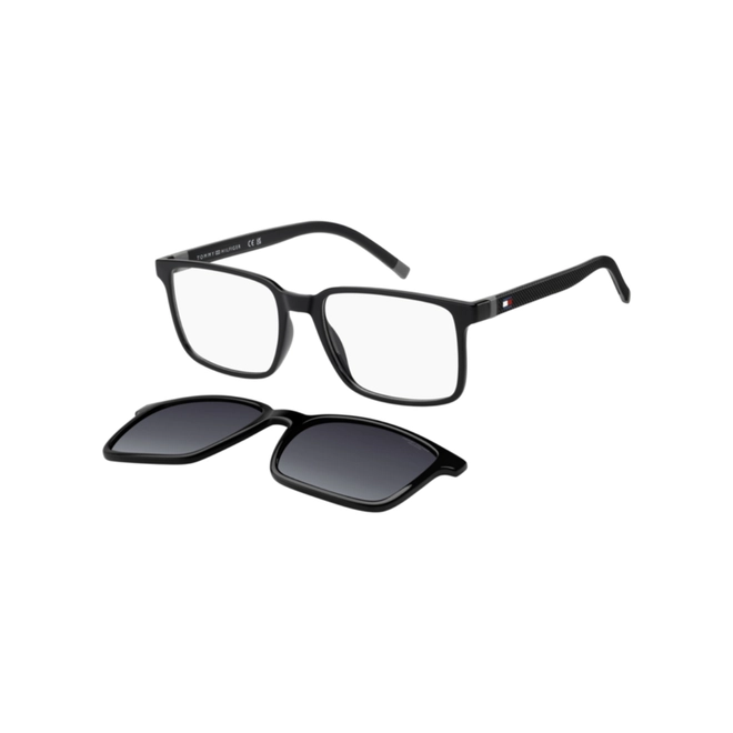 Óculos de Grau Tommy Hilfiger TH 2377/C 807 54 Poliamida Preto com Clip-On na cor Cinza Degradê Polarizado 1