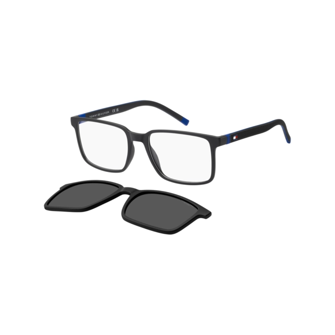Óculos de Grau Tommy Hilfiger com Clip-On TH 2377/C 003 54 Poliamida Preto Fosco com lentes na cor Cinza Polarizado 1