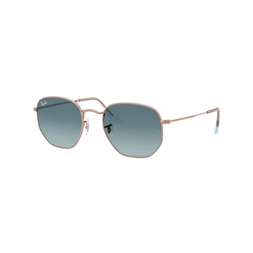 Óculos de Sol Ray-Ban Hexagonal 0RB3548N 90353M54 Aço Marrom com lentes na cor Azul Degradê