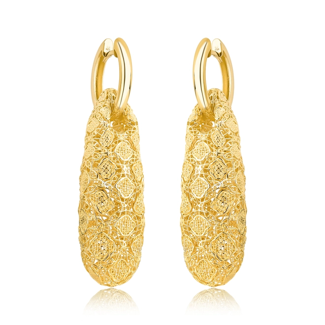 Brinco Tramê pingente bombê em ouro 18k renda Filigrana Artesanal 1