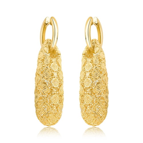 Brinco Tramê pingente bombê em ouro 18k renda Filigrana Artesanal