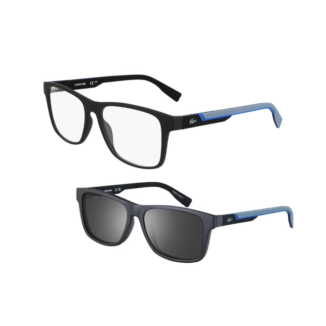 Óculos de Grau Lacoste com Clip-On L2707MAG-SET N 002 55 Acetato Preto com lentes na cor Cinza 1