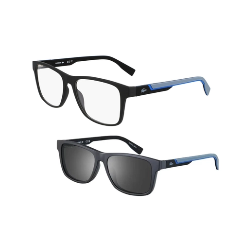 Óculos de Grau Lacoste com Clip-On L2707MAG-SET N 002 55 Acetato Preto com lentes na cor Cinza