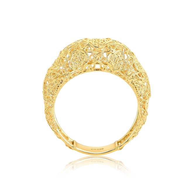 Anel Tramê Bombê abaulado em ouro 18k renda Filigrana Artesanal 4