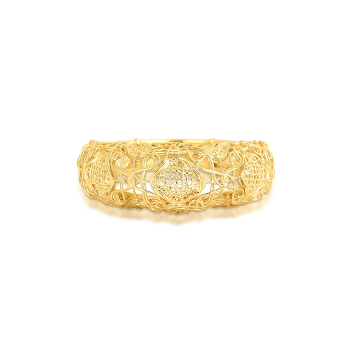 Anel Tramê Bombê abaulado em ouro 18k renda Filigrana Artesanal
