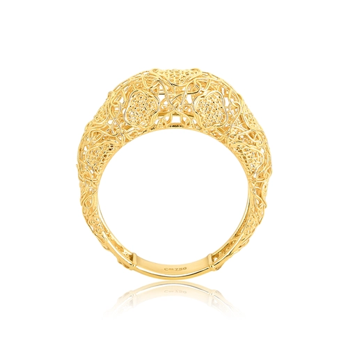 Anel Tramê Bombê abaulado em ouro 18k renda Filigrana Artesanal