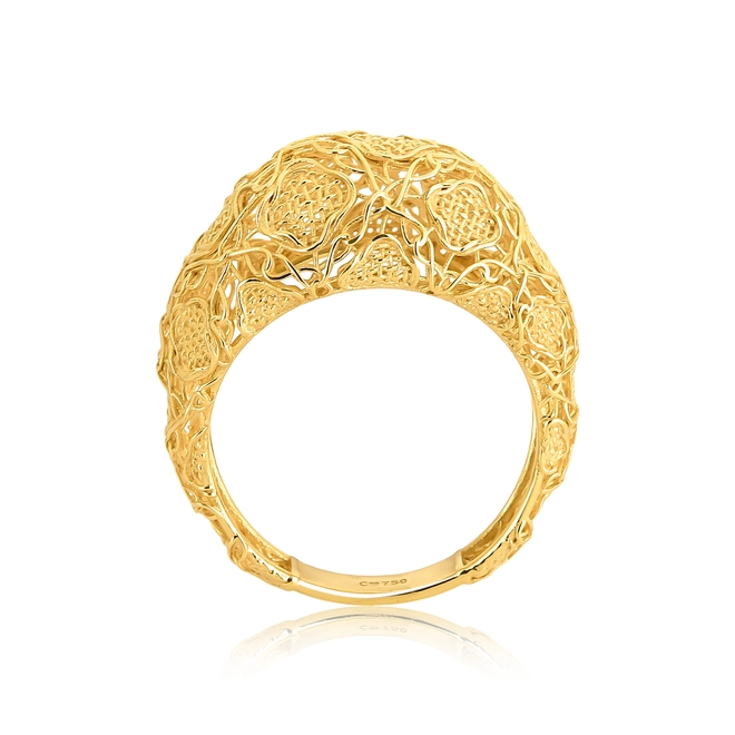 Anel Tramê bombê abaulado em ouro 18k renda Filigrana Artesanal 4
