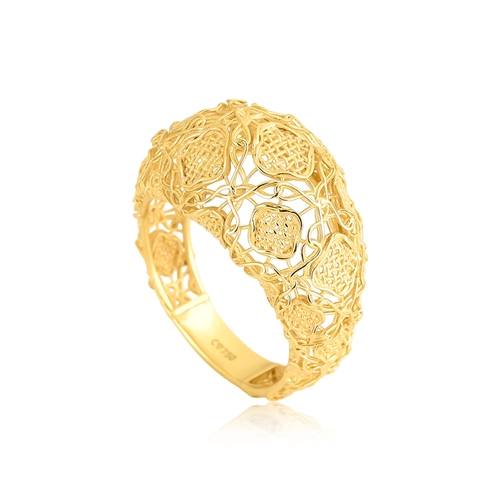 Anel Tramê bombê abaulado em ouro 18k renda Filigrana Artesanal