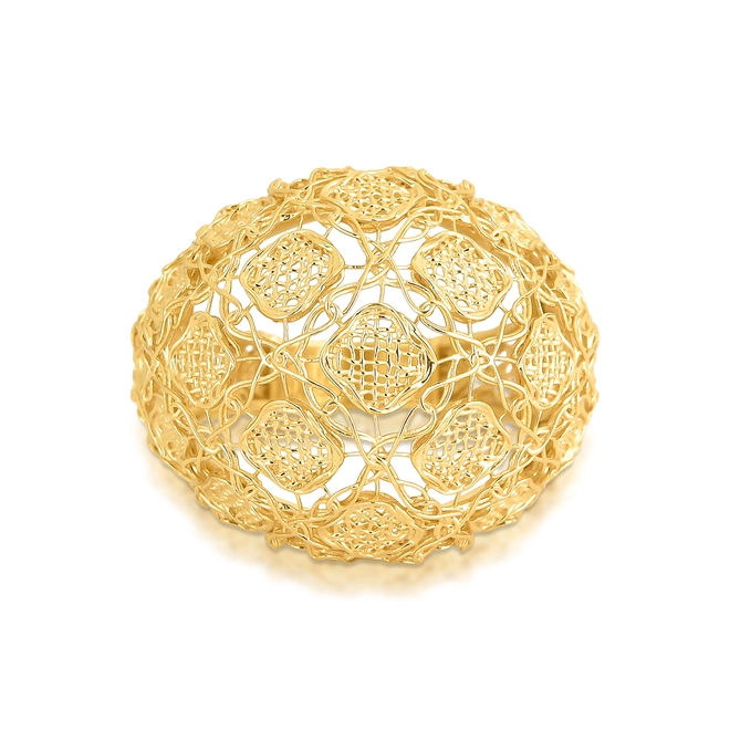 Anel Tramê bombê abaulado em ouro 18k renda Filigrana Artesanal 2