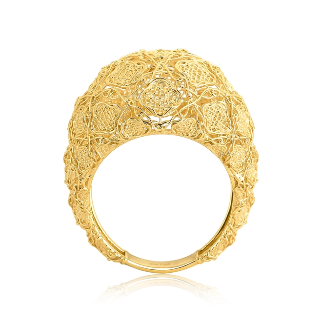 Anel Tramê bombê abaulado em ouro 18k renda Filigrana Artesanal 4
