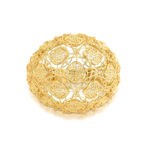 Anel Tramê bombê abaulado em ouro 18k renda Filigrana Artesanal
