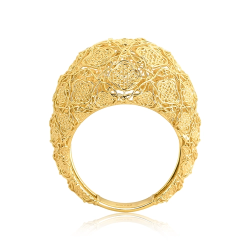 Anel Tramê bombê abaulado em ouro 18k renda Filigrana Artesanal