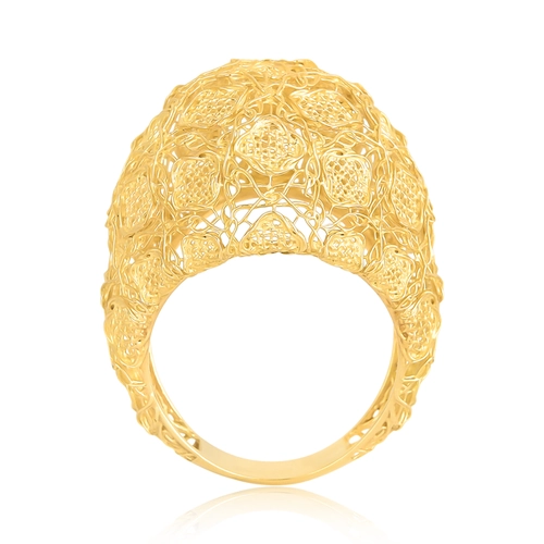 Anel Tramê bombê abaulado em ouro 18k renda Filigrana Artesanal