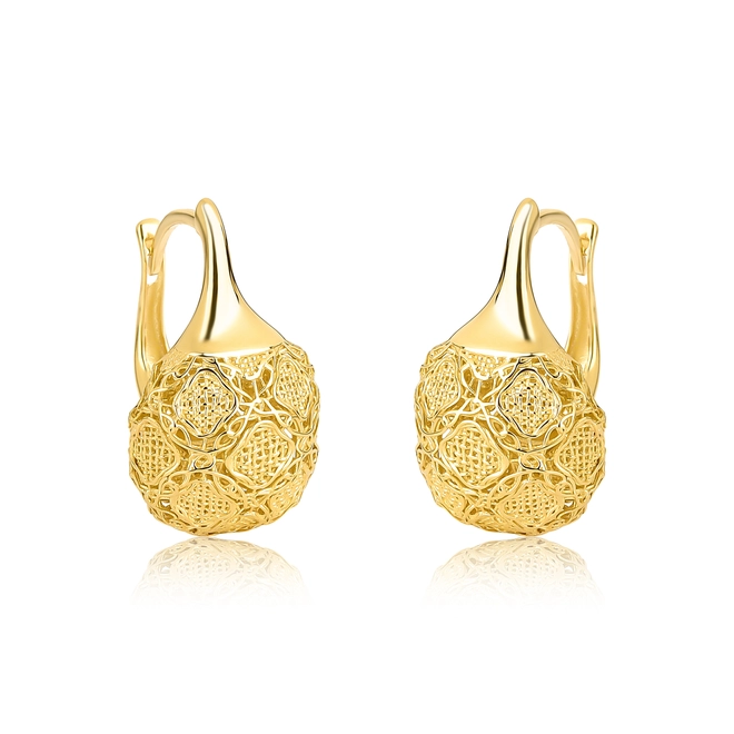 Brinco Tramê bombê argola em ouro 18k esfera renda Filigrana Artesanal 1