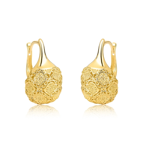 Brinco Tramê bombê argola em ouro 18k esfera renda Filigrana Artesanal