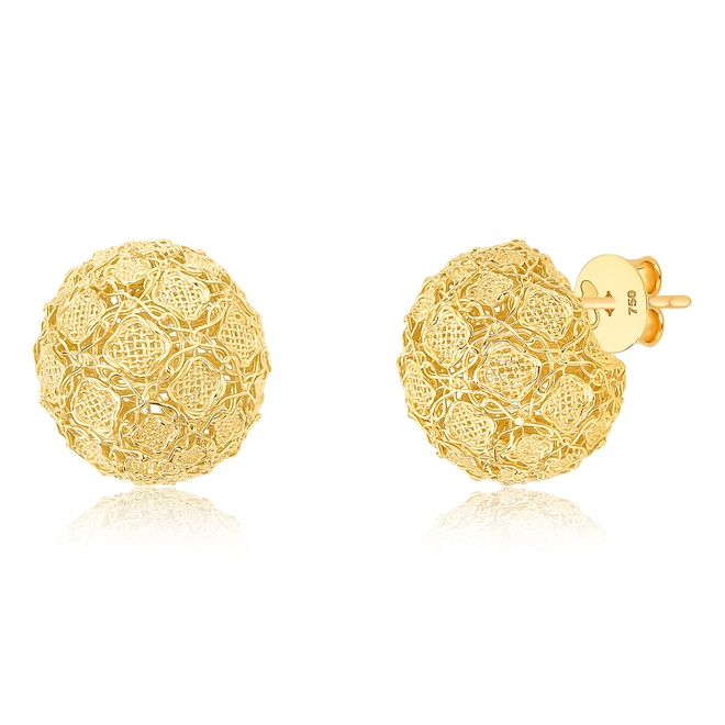 Brinco Tramê bombê esférico em ouro 18k renda Filigrana Artesanal 1