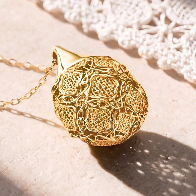 Pingente Tramê bombê em ouro 18k renda Filigrana Artesanal 2