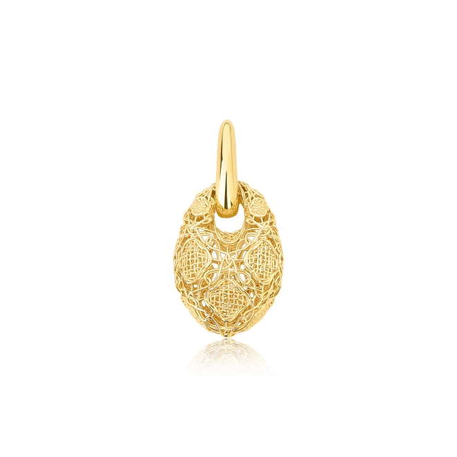 Pingente Tramê bombê abaulado em ouro 18k oval renda Filigrana Artesanal 1