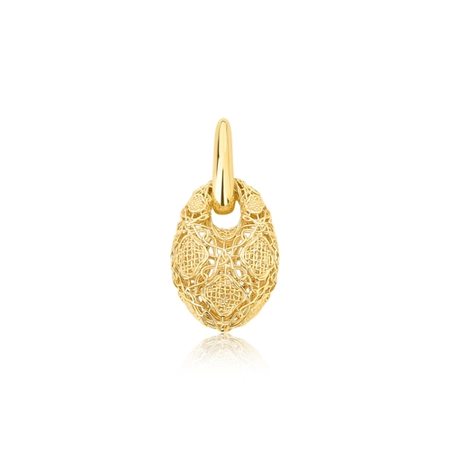 Pingente Tramê bombê abaulado em ouro 18k oval renda Filigrana Artesanal