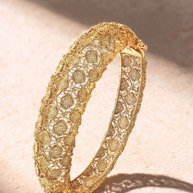Pulseira Tramê bracelete bombê em ouro 18k abaulado renda Filigrana Artesanal 3