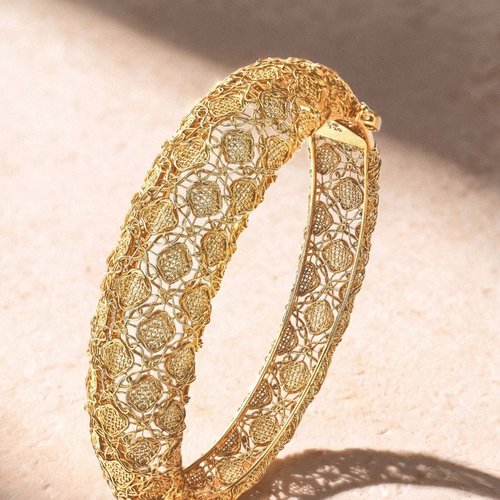 Pulseira Tramê bracelete bombê em ouro 18k abaulado renda Filigrana Artesanal