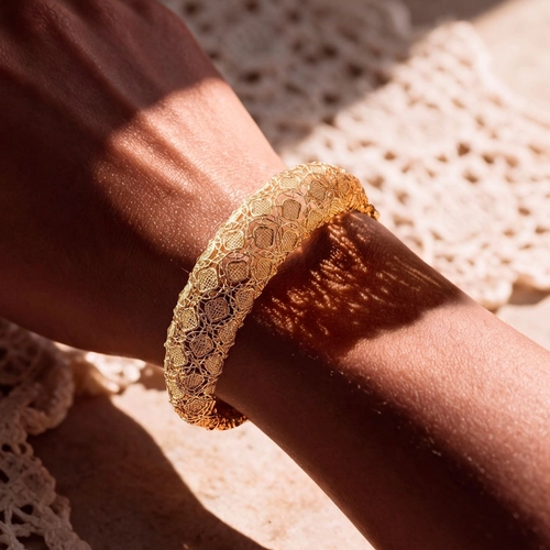 Pulseira Tramê bracelete bombê em ouro 18k abaulado renda Filigrana Artesanal