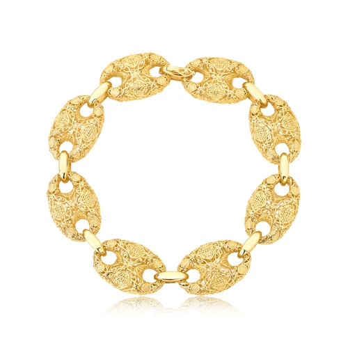 Pulseira Tramê bombê articulada em ouro 18kcom renda Filigrana Artesanal