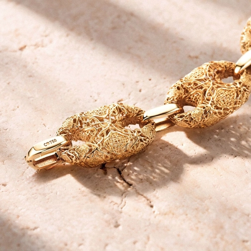 Pulseira Tramê bombê articulada em ouro 18kcom renda Filigrana Artesanal