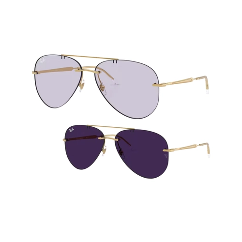 Óculos de Sol Ray-Ban 0RB3791 001/MH59 Metal Dourado Polido com lentes na cor Roxo Fotocromático