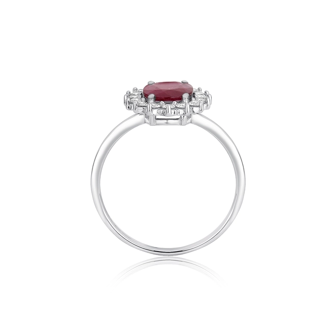Anel Selection oval de Rubi em ouro branco 18k contorno halo 32pts de Diamantes 3