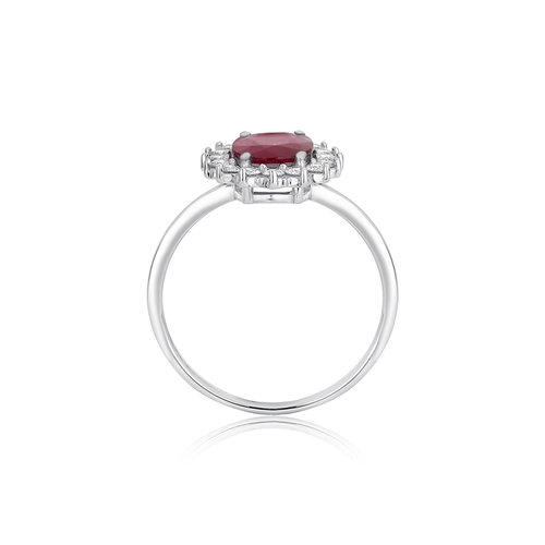 Anel Selection oval de Rubi em ouro branco 18k contorno halo 32pts de Diamantes