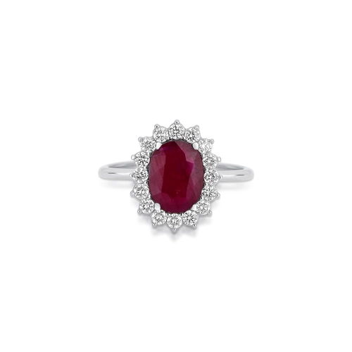 Anel Selection oval de Rubi em ouro branco 18k contorno halo 32pts de Diamantes