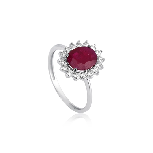 Anel Selection oval de Rubi em ouro branco 18k contorno halo 32pts de Diamantes