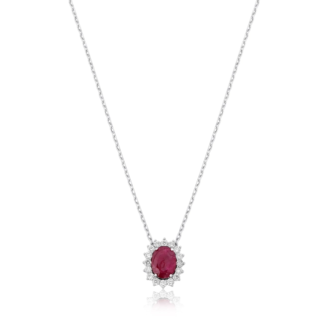 Gargantinha Selection corrente em ouro branco 18k gema oval de Rubi com Diamantes 1