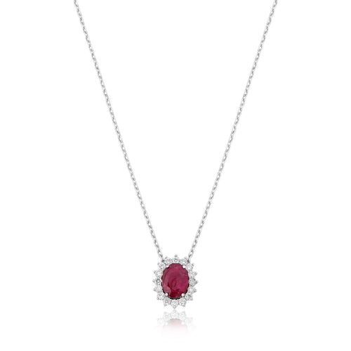 Gargantinha Selection corrente em ouro branco 18k gema oval de Rubi com Diamantes