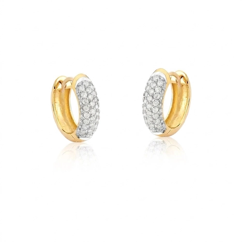 Brinco Pavês Amare argola click em ouro 18k pavê 25pts de Diamantes com ródio